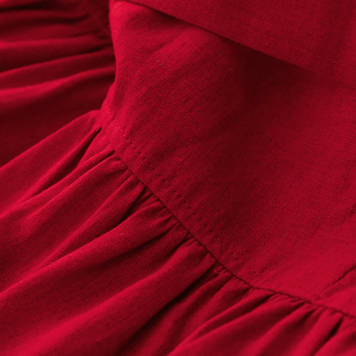 Buddha Stones無地 長袖 レースアップデザイン レディース コットン ミディドレス ポケット付き - image 14