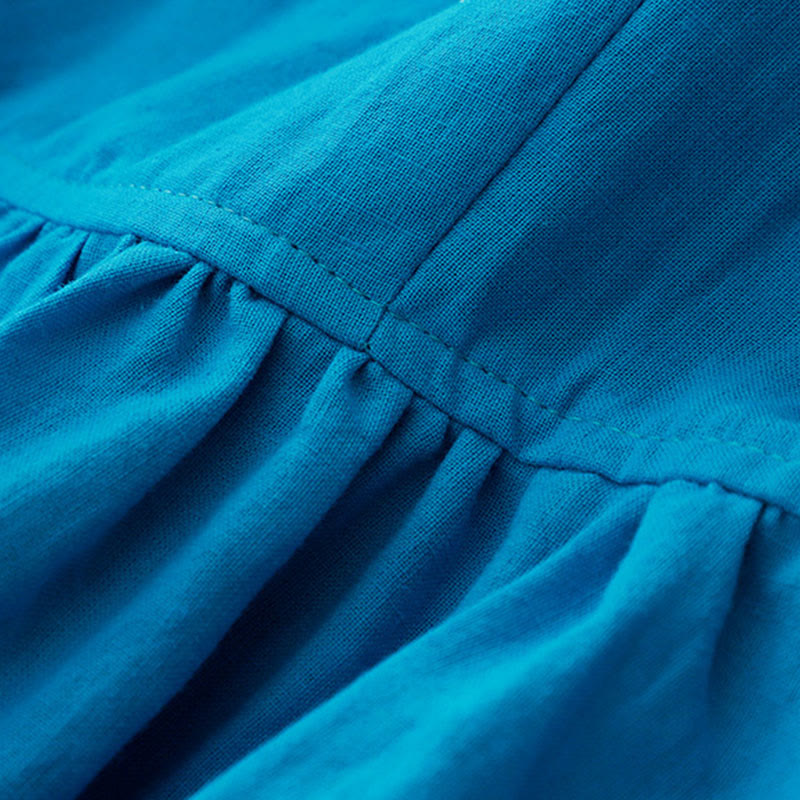 Buddha Stones無地 長袖 レースアップデザイン レディース コットン ミディドレス ポケット付き - image 4