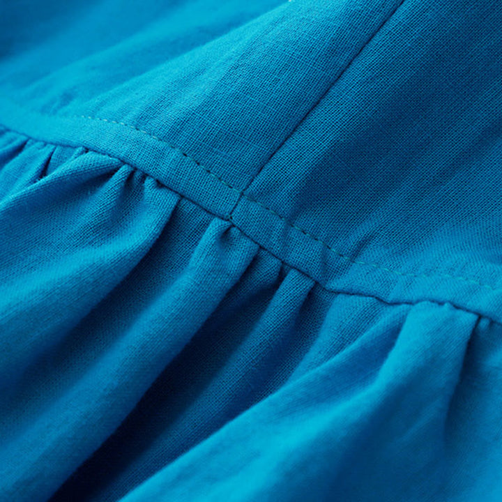 Buddha Stones無地 長袖 レースアップデザイン レディース コットン ミディドレス ポケット付き - image 4