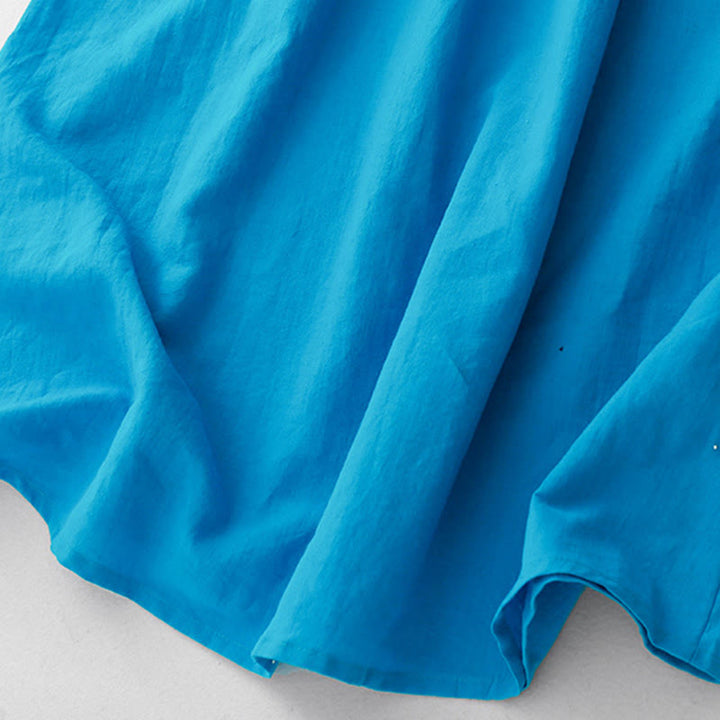 Buddha Stones無地 長袖 レースアップデザイン レディース コットン ミディドレス ポケット付き - image 8