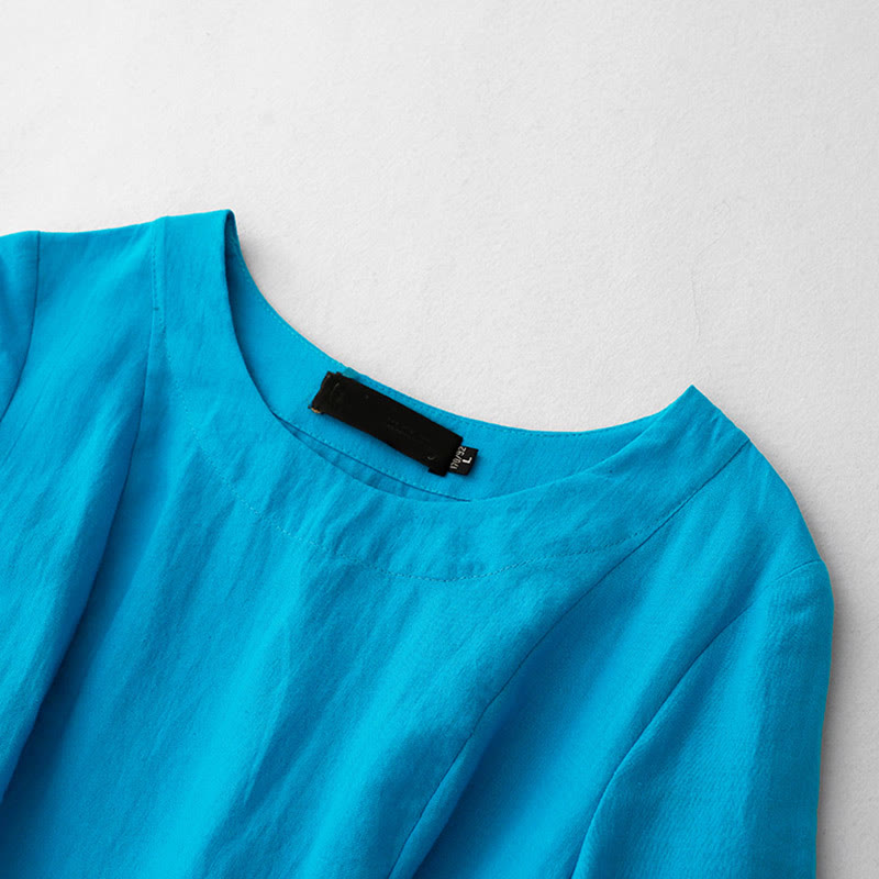 Buddha Stones無地 長袖 レースアップデザイン レディース コットン ミディドレス ポケット付き - image 2