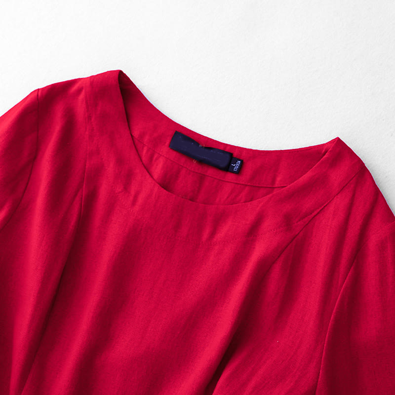 Buddha Stones無地 長袖 レースアップデザイン レディース コットン ミディドレス ポケット付き - image 13