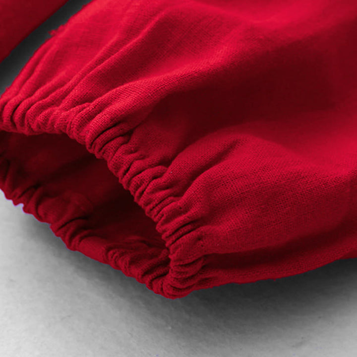 Buddha Stones無地 長袖 レースアップデザイン レディース コットン ミディドレス ポケット付き - image 17