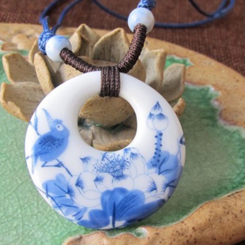 Buddha Stonesエスニック 牡丹 桃の花 蓮のシンボル 陶器 ネックレス 悟りのペンダント - image 6