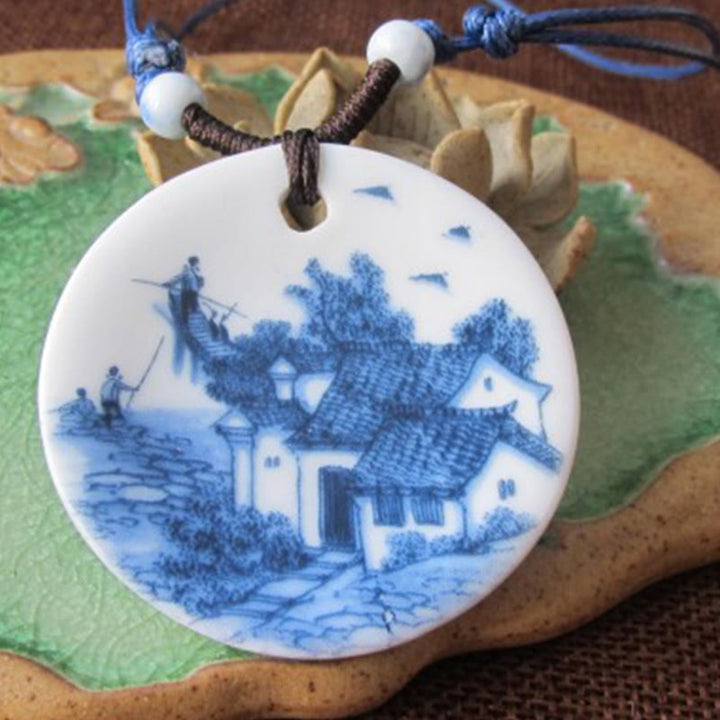 Buddha Stonesエスニック 牡丹 桃の花 蓮のシンボル 陶器 ネックレス 悟りのペンダント - image 9