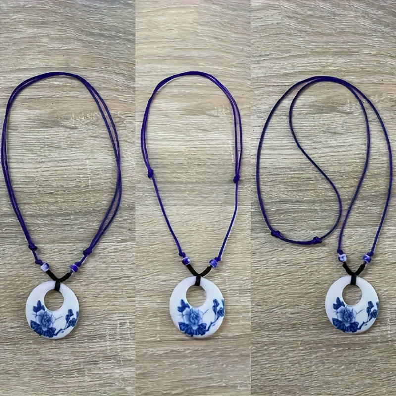 Buddha Stonesエスニック 牡丹 桃の花 蓮のシンボル 陶器 ネックレス 悟りのペンダント - image 15