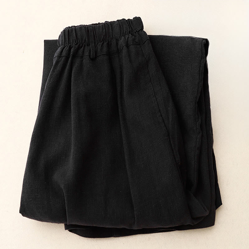 Buddha Stones無地コットン レディース ワイドレッグパンツ ポケット付き - image 1