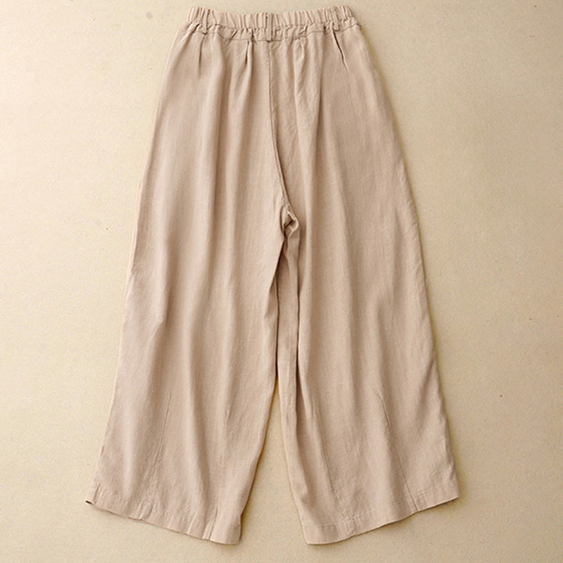 Buddha Stones無地コットン レディース ワイドレッグパンツ ポケット付き - image 12