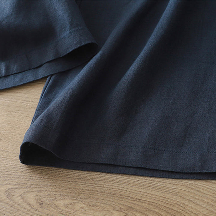 Buddha Stones無地コットン レディース ボタン ワイドレッグパンツ ポケット付き - image 1