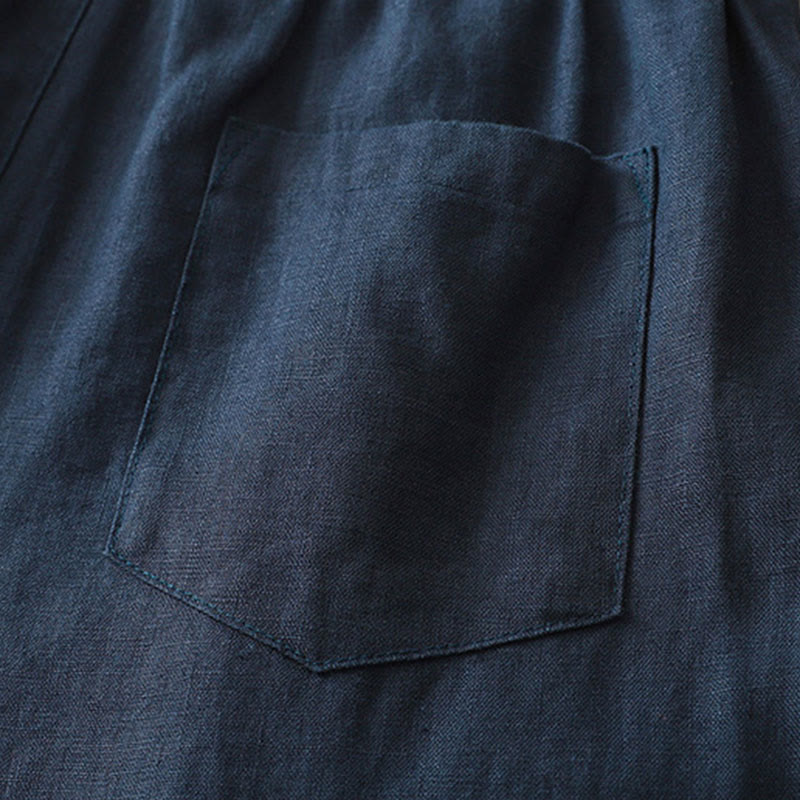 Buddha Stones無地コットン レディース ボタン ワイドレッグパンツ ポケット付き - image 2