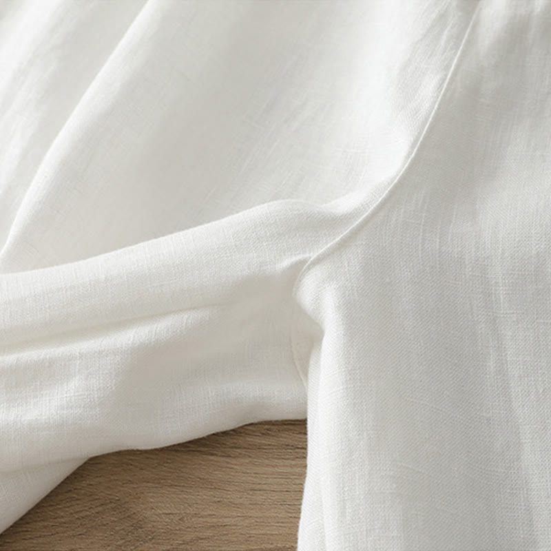 Buddha Stones無地コットン レディース ボタン ワイドレッグパンツ ポケット付き - image 14