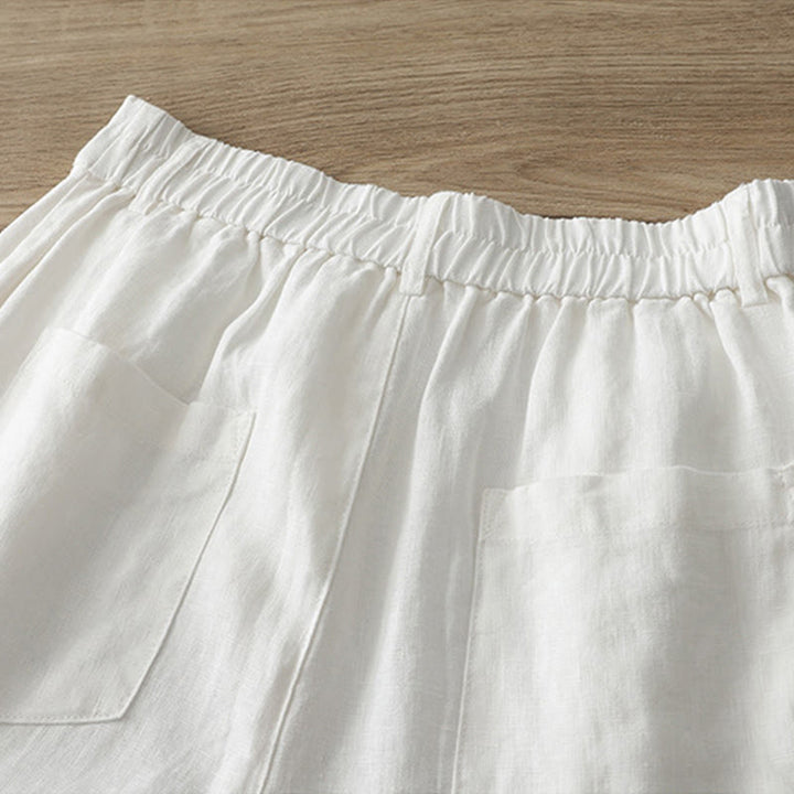 Buddha Stones無地コットン レディース ボタン ワイドレッグパンツ ポケット付き - image 8