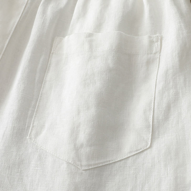 Buddha Stones無地コットン レディース ボタン ワイドレッグパンツ ポケット付き - image 12