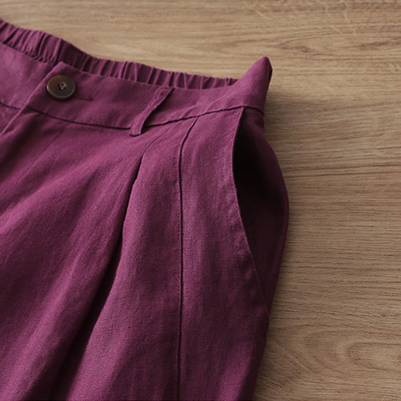 Buddha Stones無地コットン レディース ボタン ワイドレッグパンツ ポケット付き - image 33