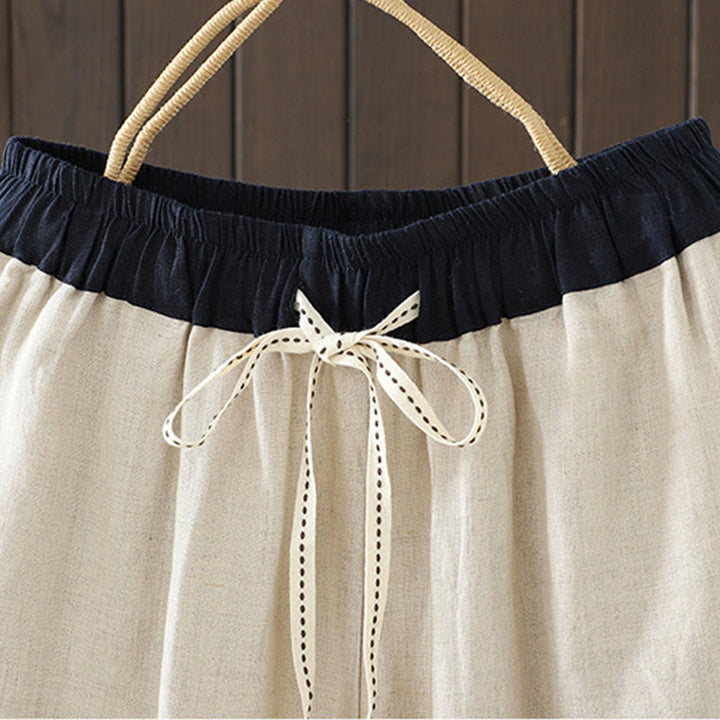 Buddha Stonesカジュアル スプライシングカラーロープ レディース コットン ストレートレッグパンツ ポケット付き - image 2