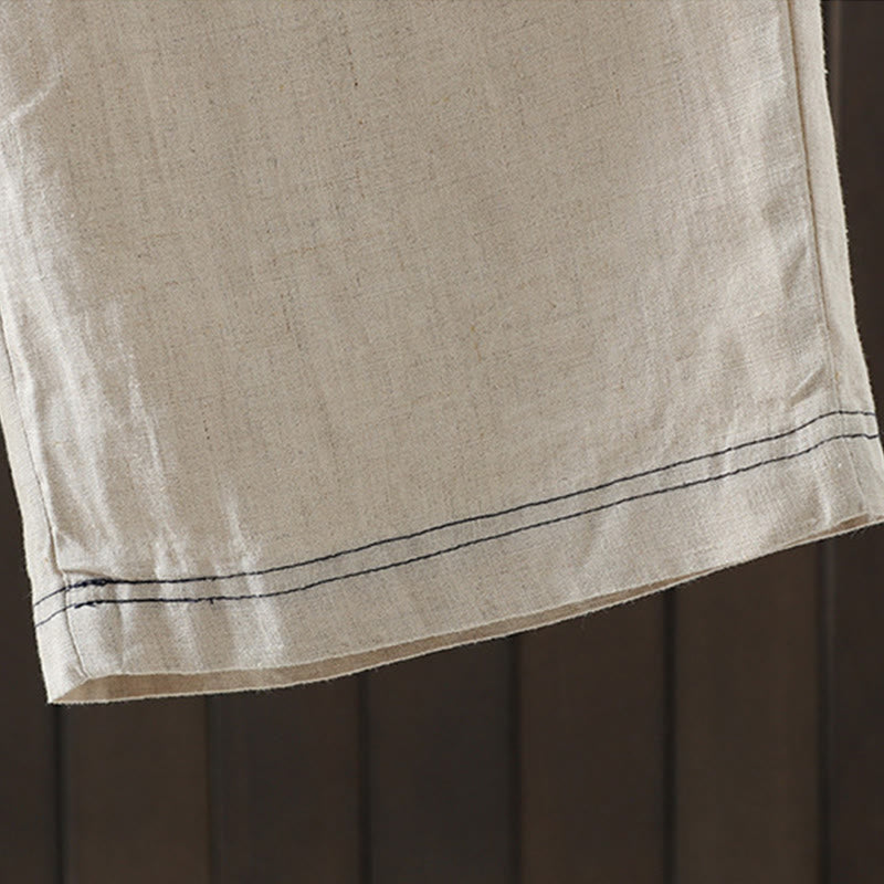 Buddha Stonesカジュアル スプライシングカラーロープ レディース コットン ストレートレッグパンツ ポケット付き - image 9