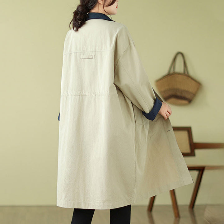 Buddha Stonesのスプライシングカラーボタンレディースコットンコート(ポケット付き) - image 1