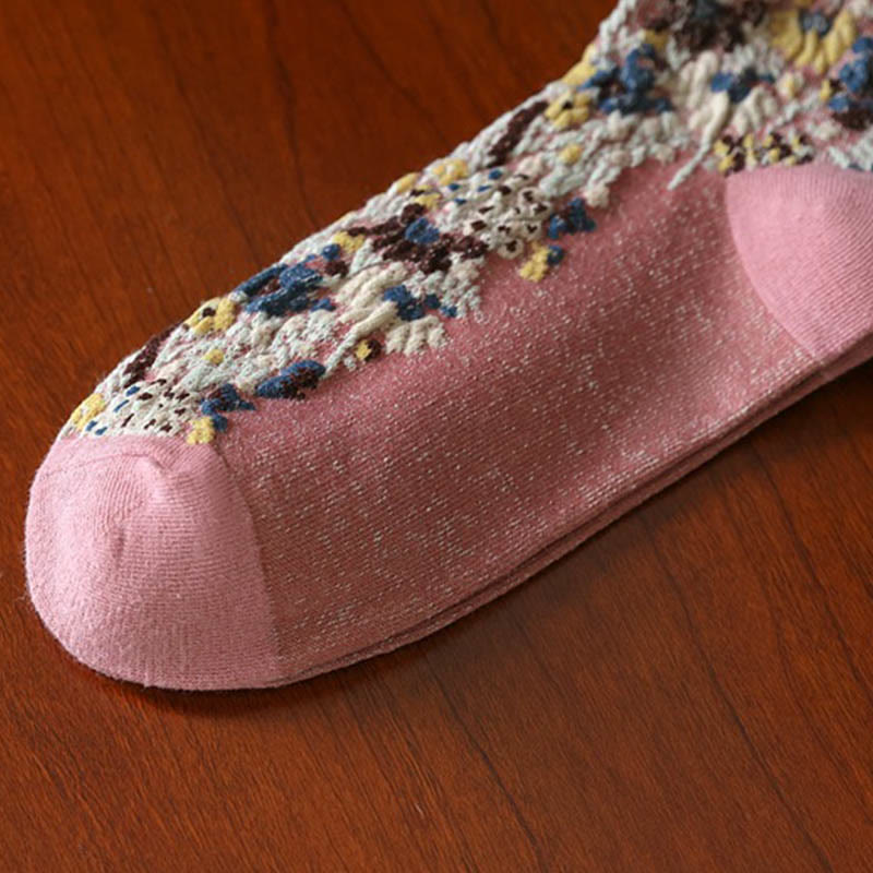 Buddha Stonesエスニックテクスチャードフローラル柄 レディース マイクロクルー コットンソックス - image 13