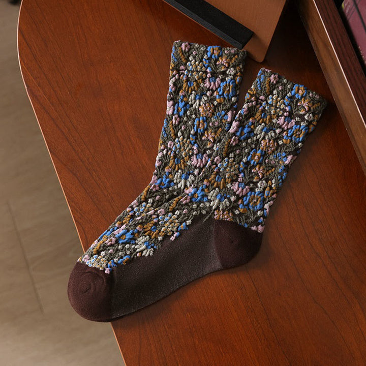 Buddha Stonesエスニックテクスチャードフローラル柄 レディース マイクロクルー コットンソックス - サドルブラウン - フリーサイズ (US4–9、EU34–39、UK/AU2.5-6、Asia22-24.5cm) - image 3