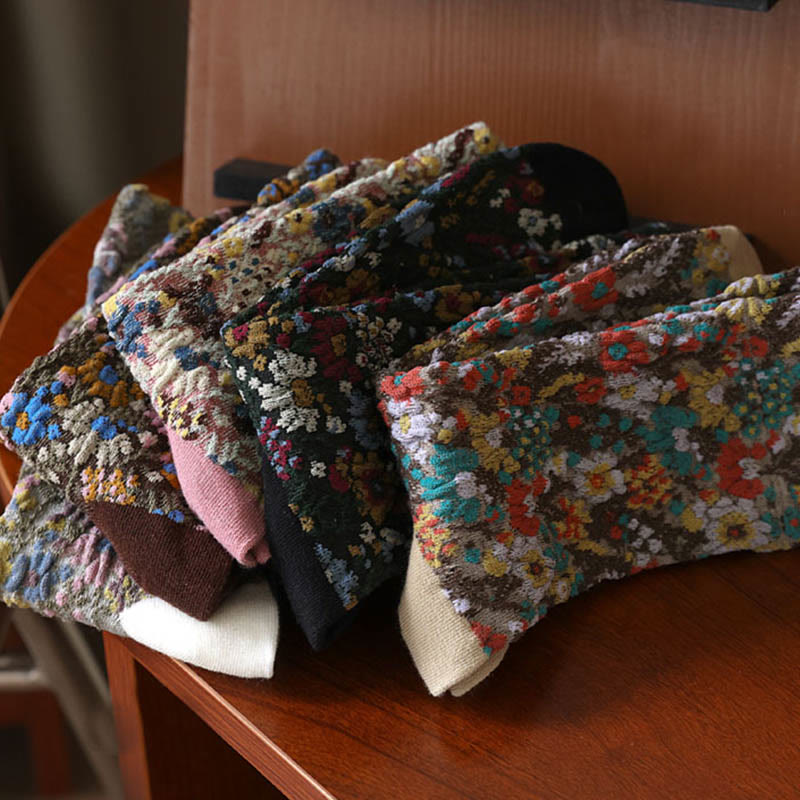 Buddha Stonesエスニックテクスチャードフローラル柄 レディース マイクロクルー コットンソックス - image 18