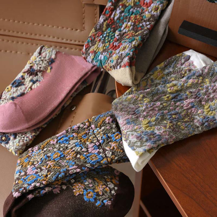 Buddha Stonesエスニックテクスチャードフローラル柄 レディース マイクロクルー コットンソックス - image 20