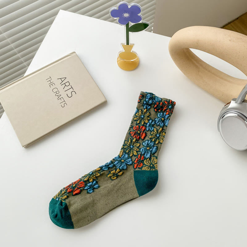 Buddha Stonesエスニック テクスチャード フローラル コントラストカラーデザイン レディース マイクロクルー コットンソックス - ダークシーグリーン - フリーサイズ (US4–9、EU34–39、UK/AU2.5-6、Asia22-24.5cm) - image 11