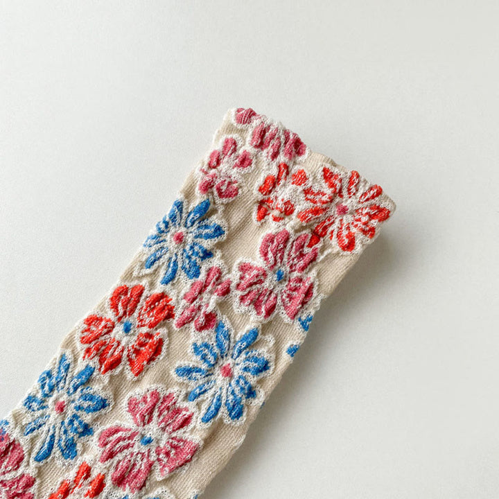 Buddha Stonesエスニック テクスチャード フローラル コントラストカラーデザイン レディース マイクロクルー コットンソックス - image 7