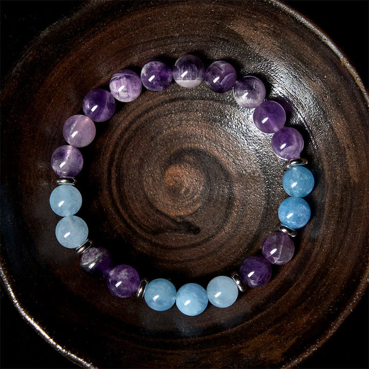 Buddha Stonesアメジスト アクアマリン スペーサービーズ 平和ブレスレット - アメジスト&アクアマリン(手首周り:19~22cm) - image 0