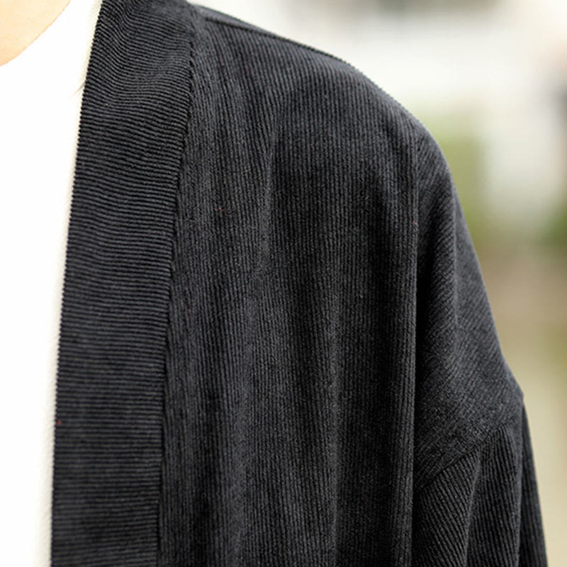 Buddha Stones無地 オープンフロント 長袖ジャケット メンズ コットン コーデュロイ 着物 ポケット付き - image 19