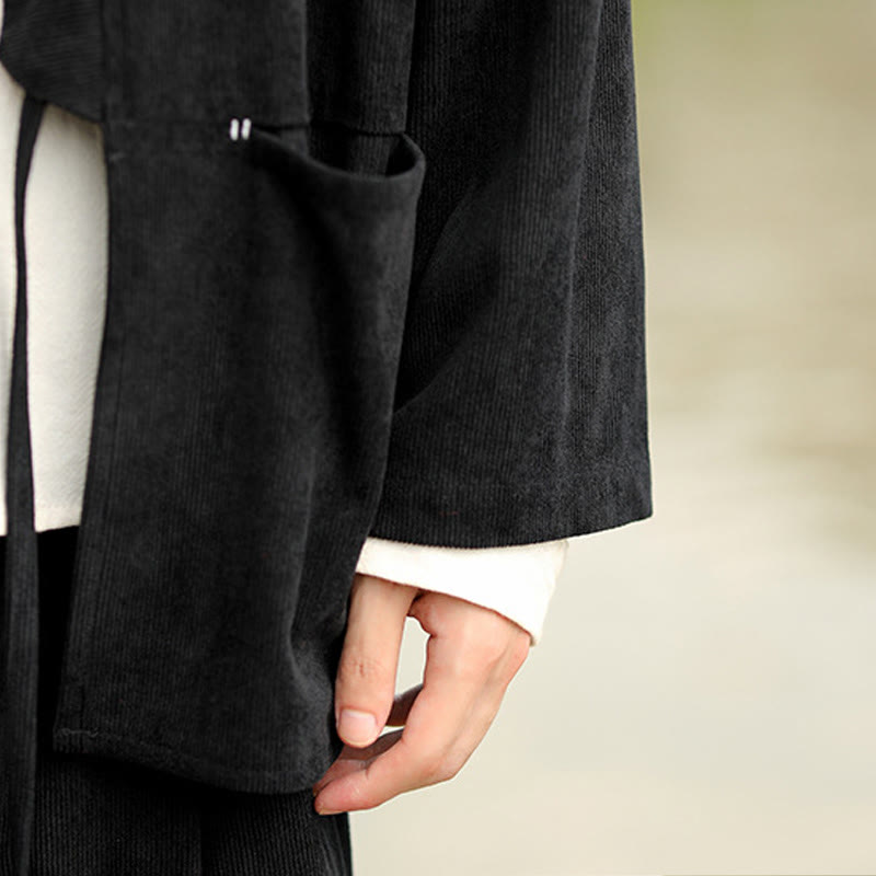 Buddha Stones無地 オープンフロント 長袖ジャケット メンズ コットン コーデュロイ 着物 ポケット付き - image 22