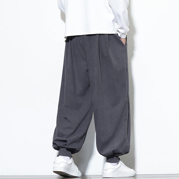 Buddha Stones秋 プレーン ドローストリング シンプルデザイン メンズ ハーレム コットン コーデュロイ パンツ ポケット付き - image 11