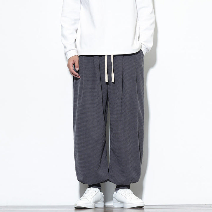 Buddha Stones秋 プレーン ドローストリング シンプルデザイン メンズ ハーレム コットン コーデュロイ パンツ ポケット付き - ライトスレートグレー - US/UK/AU46、 EU56 (5XL) - image 8