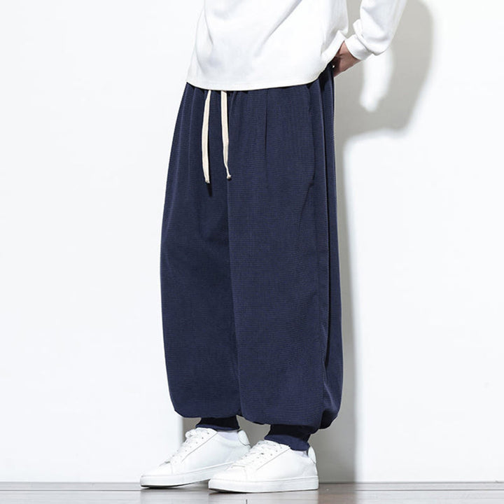 Buddha Stones秋 プレーン ドローストリング シンプルデザイン メンズ ハーレム コットン コーデュロイ パンツ ポケット付き - image 42