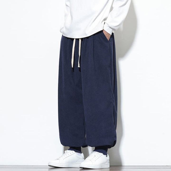 Buddha Stones秋 プレーン ドローストリング シンプルデザイン メンズ ハーレム コットン コーデュロイ パンツ ポケット付き - image 44