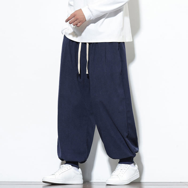 Buddha Stones秋 プレーン ドローストリング シンプルデザイン メンズ ハーレム コットン コーデュロイ パンツ ポケット付き - image 40