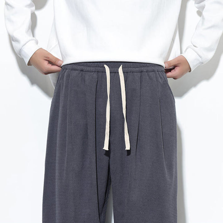 Buddha Stones秋 プレーン ドローストリング シンプルデザイン メンズ ハーレム コットン コーデュロイ パンツ ポケット付き - image 20