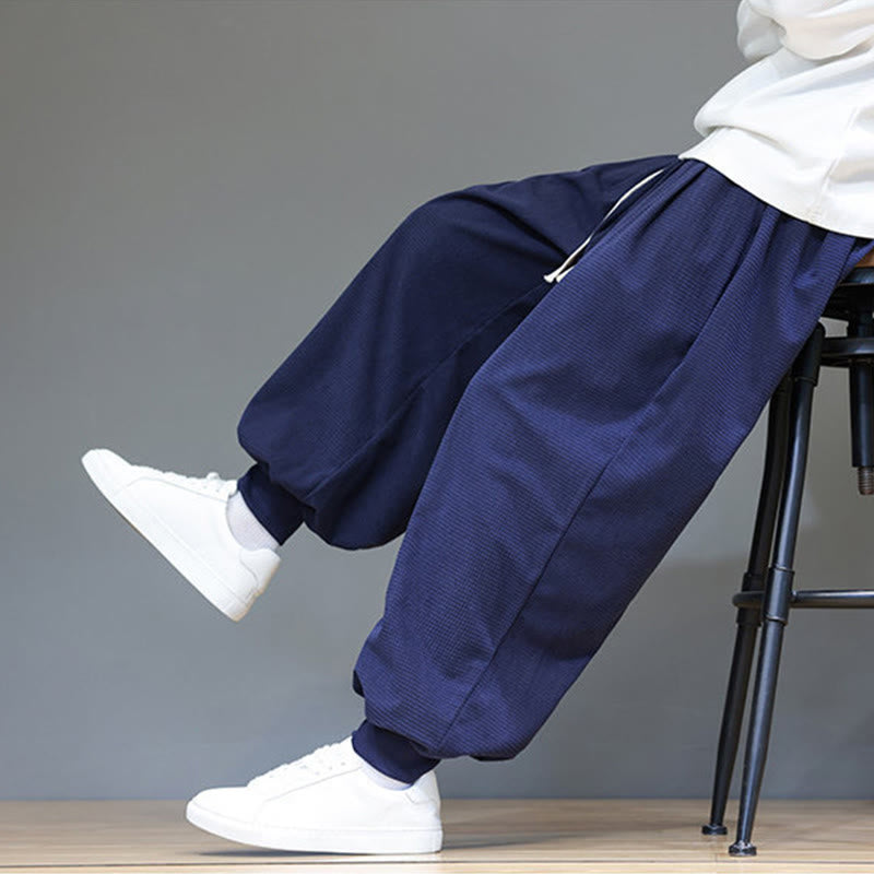 Buddha Stones秋 プレーン ドローストリング シンプルデザイン メンズ ハーレム コットン コーデュロイ パンツ ポケット付き - image 55