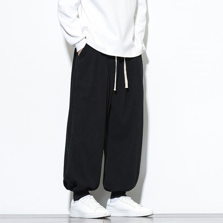 Buddha Stones秋 プレーン ドローストリング シンプルデザイン メンズ ハーレム コットン コーデュロイ パンツ ポケット付き - image 29