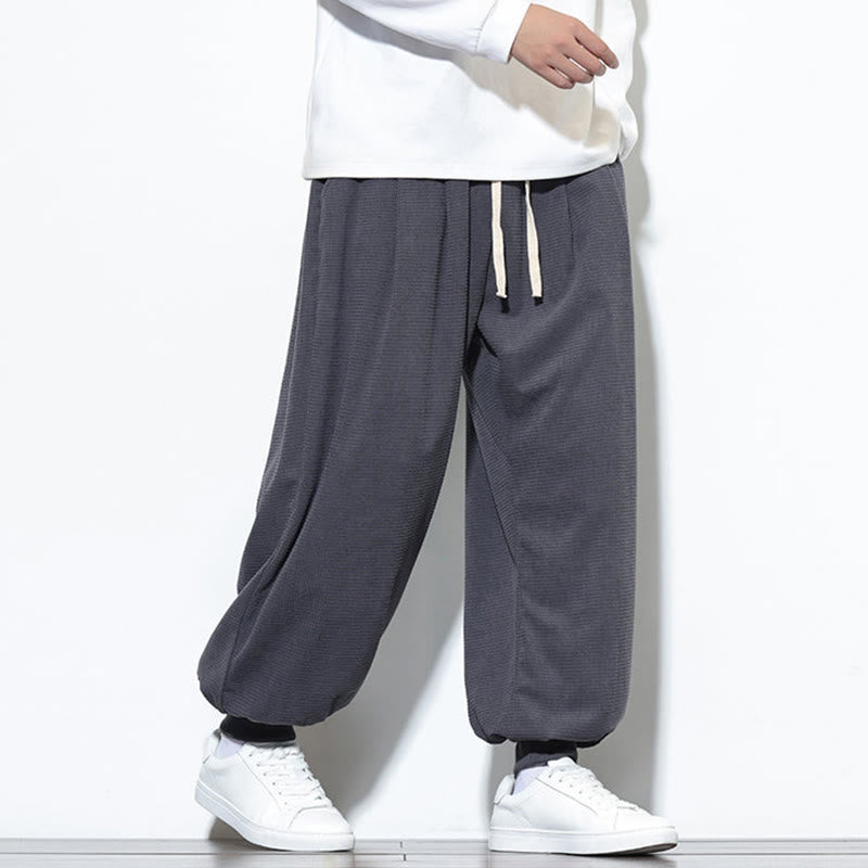 Buddha Stones秋 プレーン ドローストリング シンプルデザイン メンズ ハーレム コットン コーデュロイ パンツ ポケット付き - image 15