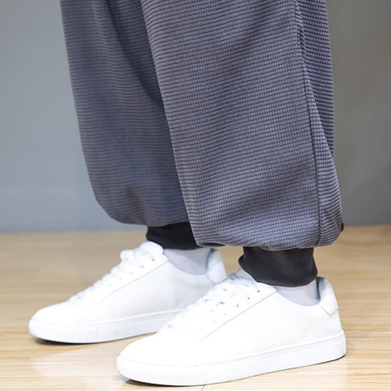 Buddha Stones秋 プレーン ドローストリング シンプルデザイン メンズ ハーレム コットン コーデュロイ パンツ ポケット付き - image 19