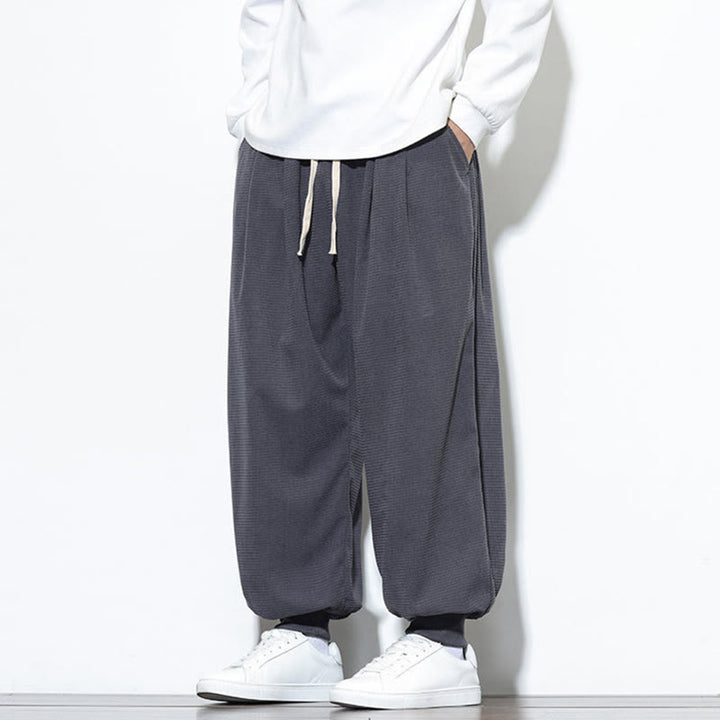 Buddha Stones秋 プレーン ドローストリング シンプルデザイン メンズ ハーレム コットン コーデュロイ パンツ ポケット付き - image 9