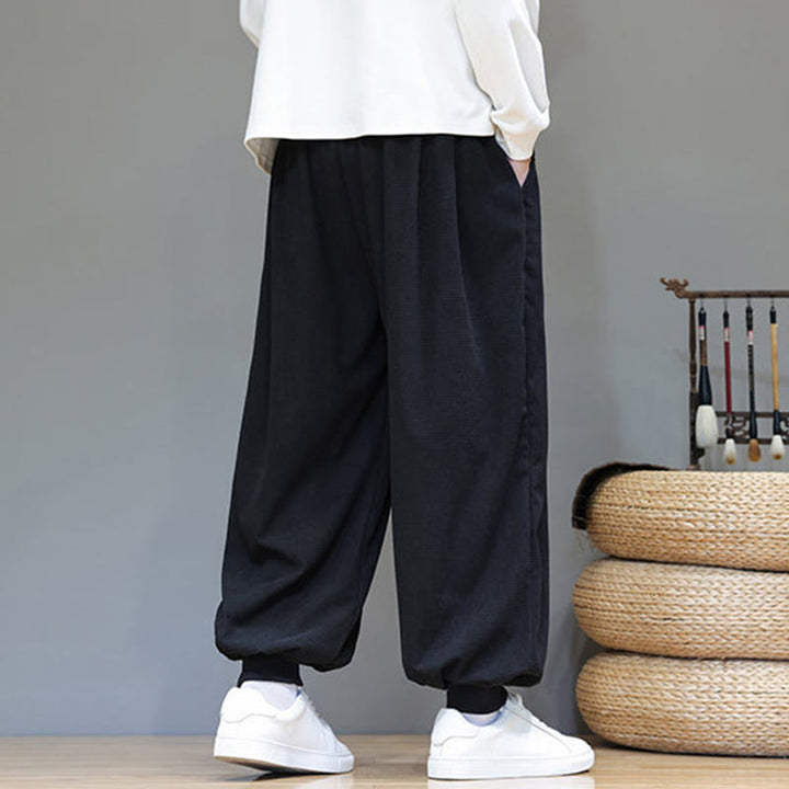 Buddha Stones秋 プレーン ドローストリング シンプルデザイン メンズ ハーレム コットン コーデュロイ パンツ ポケット付き - image 37