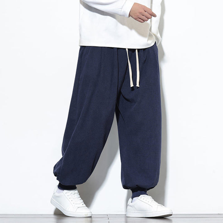 Buddha Stones秋 プレーン ドローストリング シンプルデザイン メンズ ハーレム コットン コーデュロイ パンツ ポケット付き - image 41