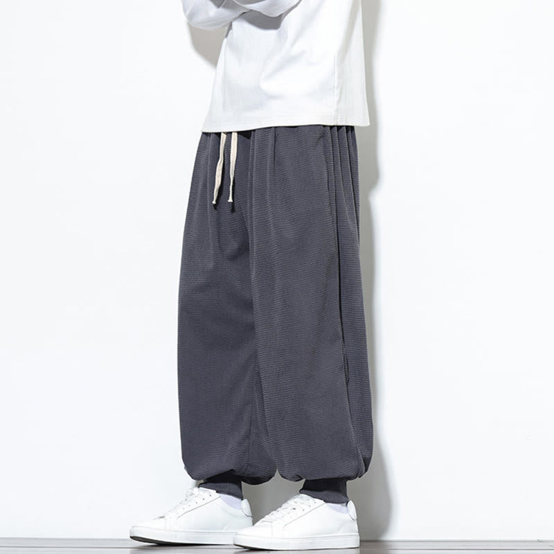 Buddha Stones秋 プレーン ドローストリング シンプルデザイン メンズ ハーレム コットン コーデュロイ パンツ ポケット付き - image 10