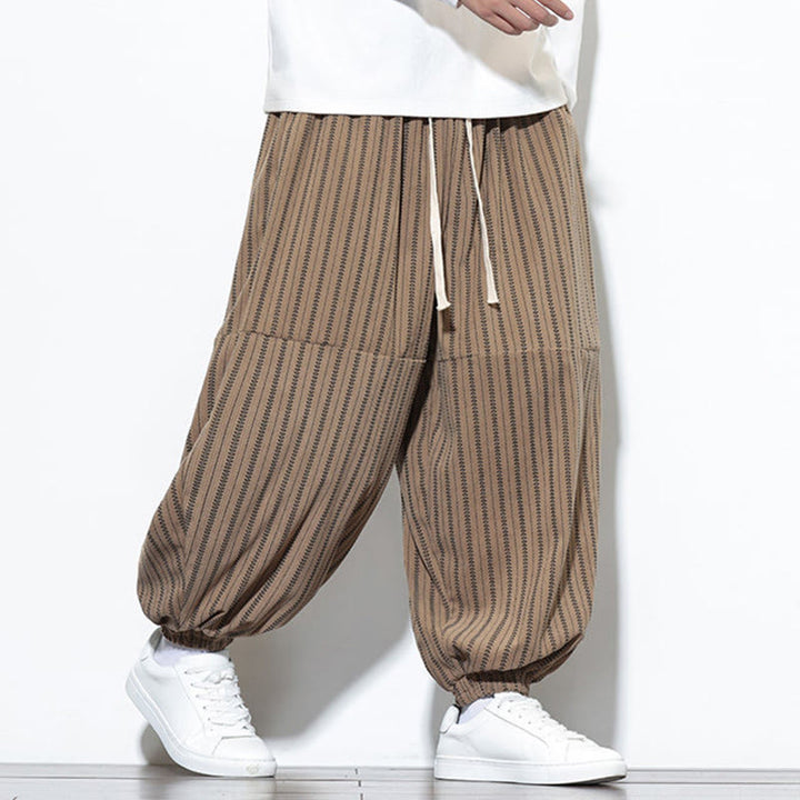 Buddha Stones秋 ストライプ柄 ドローストリング メンズ ハーレム コーデュロイ パンツ ポケット付き - image 56