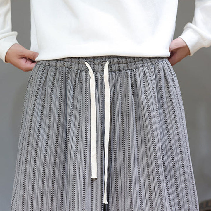 Buddha Stones秋 ストライプ柄 ドローストリング メンズ ハーレム コーデュロイ パンツ ポケット付き - image 50