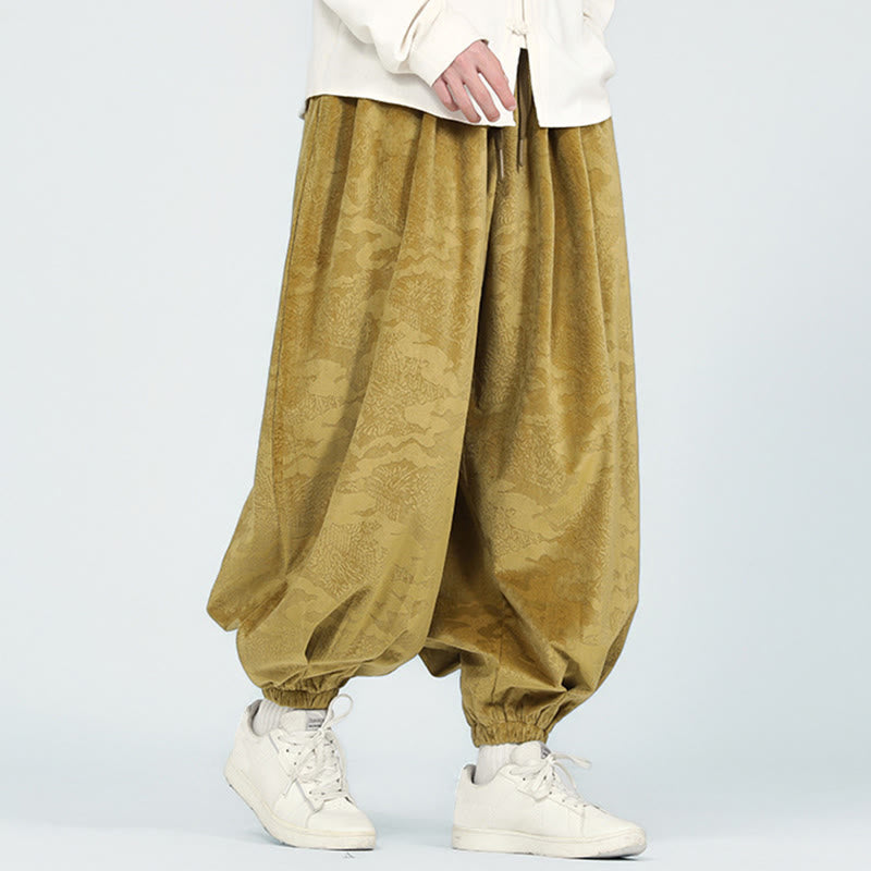 Buddha Stones秋冬 無地 ジャカードデザイン ドローストリング メンズ ハーレムパンツ ポケット付き - image 4