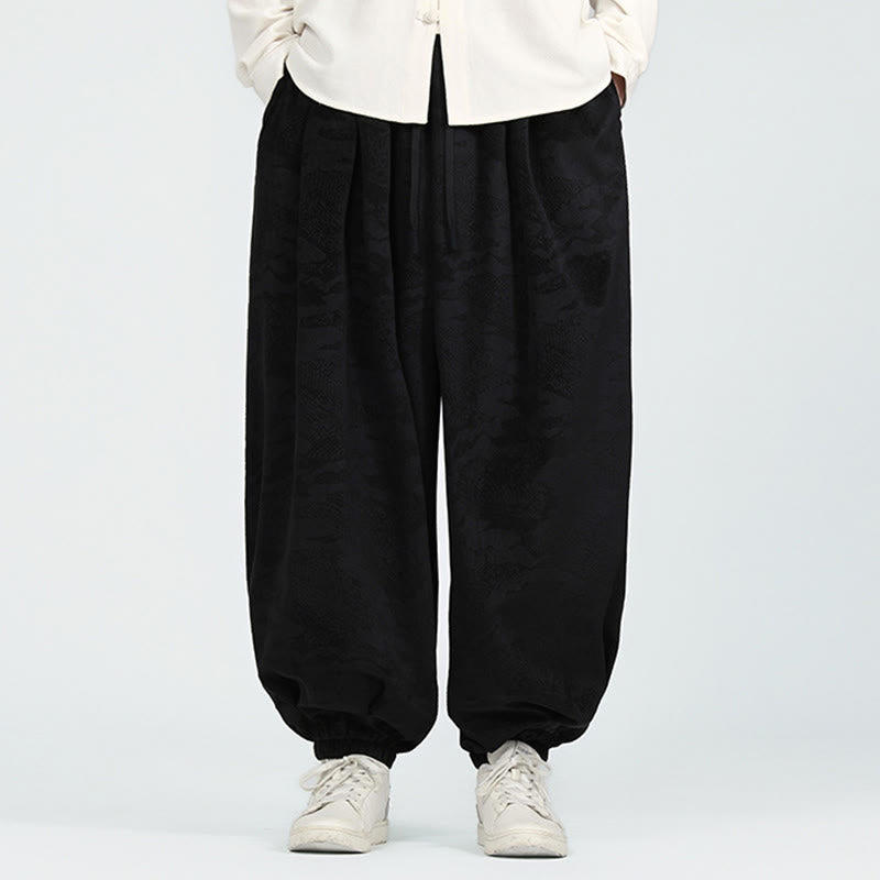 Buddha Stones秋冬 無地 ジャカードデザイン ドローストリング メンズ ハーレムパンツ ポケット付き - image 9