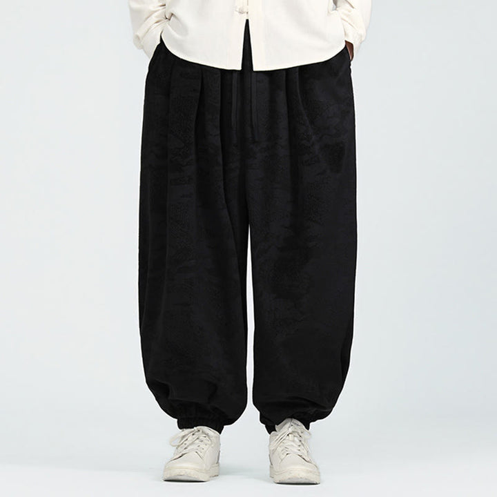 Buddha Stones秋冬 無地 ジャカードデザイン ドローストリング メンズ ハーレムパンツ ポケット付き - image 9