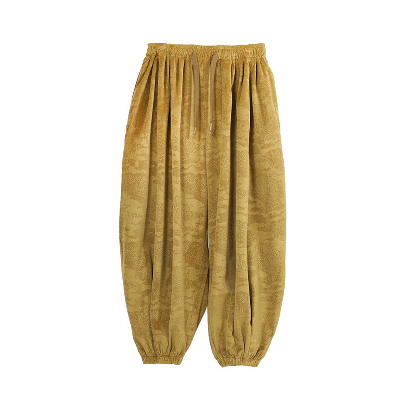 Buddha Stones秋冬 無地 ジャカードデザイン ドローストリング メンズ ハーレムパンツ ポケット付き - image 7